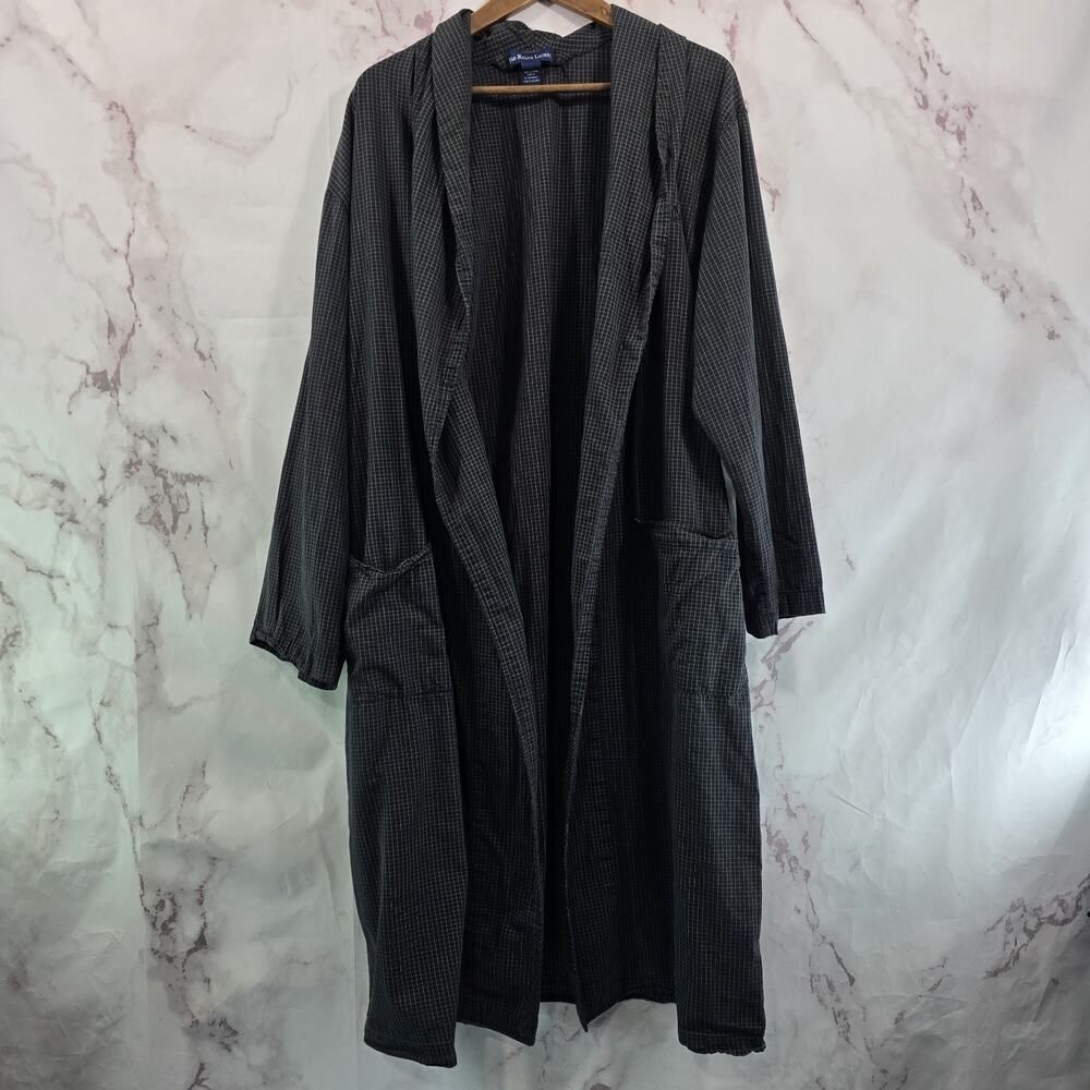 Polo Ralph Lauren Robe Mens Small Medium Black Vintage Plaid Bath Lightweight